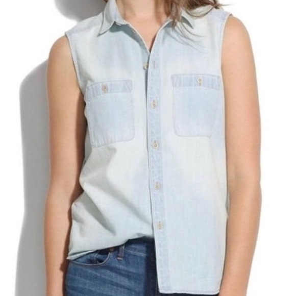 Madewell‎ Workbench Top XS Chambray Button Front Denim Blue Neutral Minimalist - Picture 8 of 8
